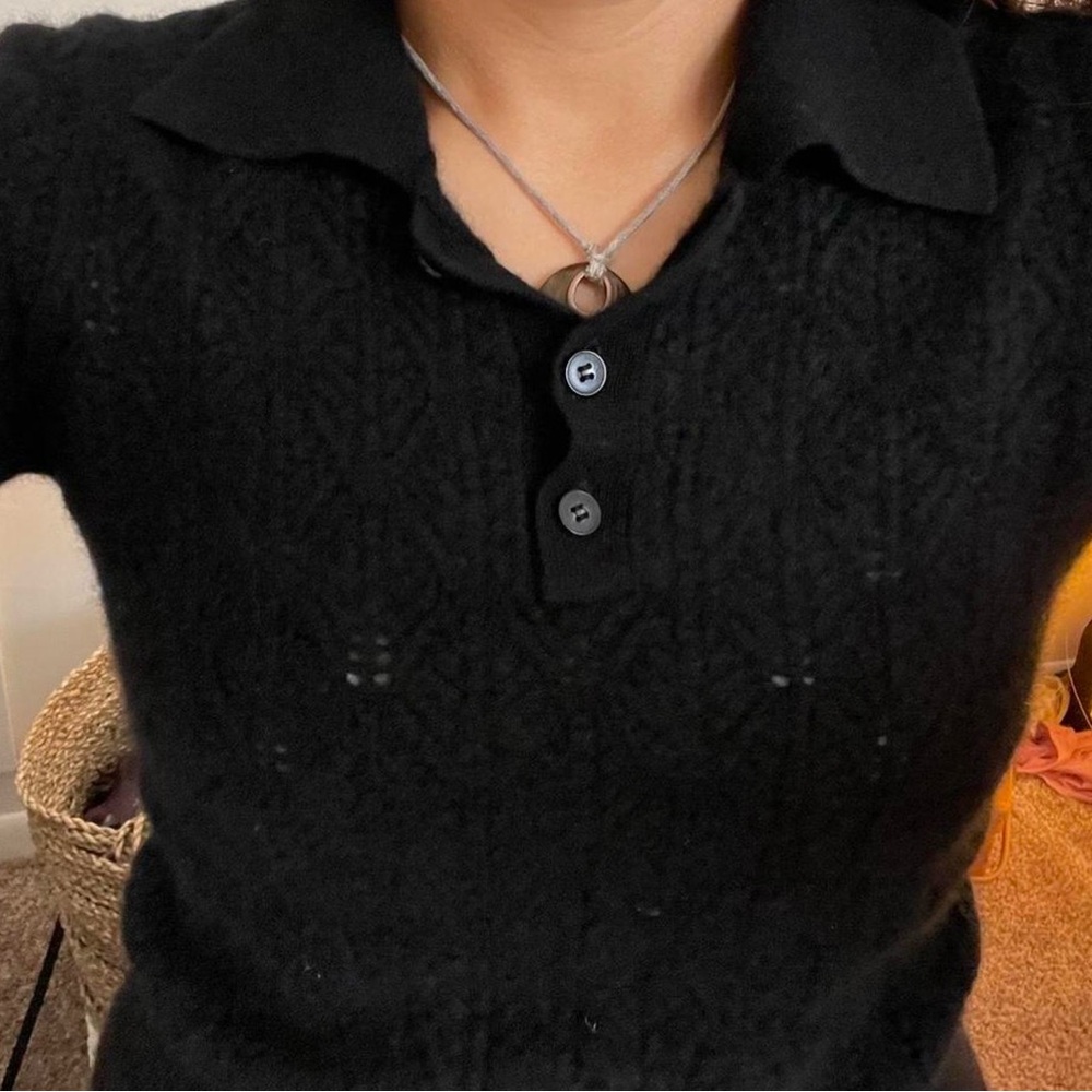 NAADAM cable cashmere black polo Sweater - Picture 2 of 5